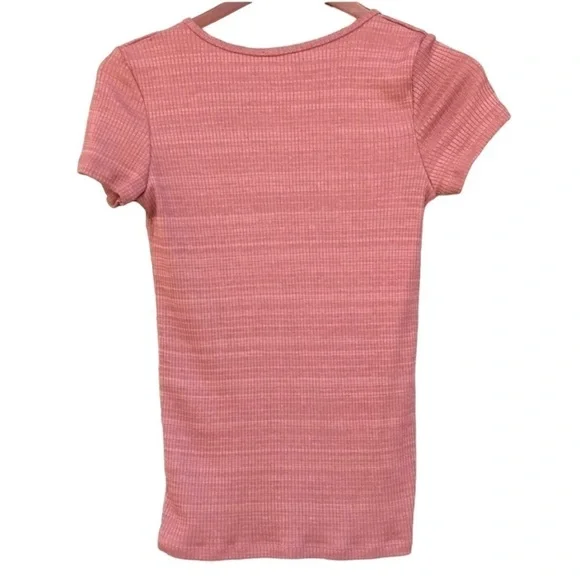 Zara Ribbed V Neck Top Dusty Terracotta Short Sleeve Fitted Tee S - Picture 3 of 7